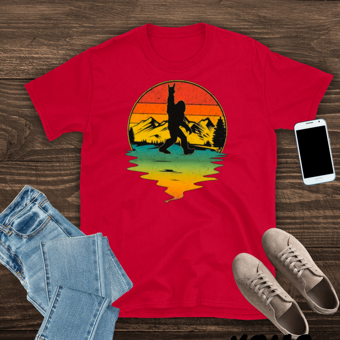 Bigfoot Retro Mountain Sunset T-Shirt