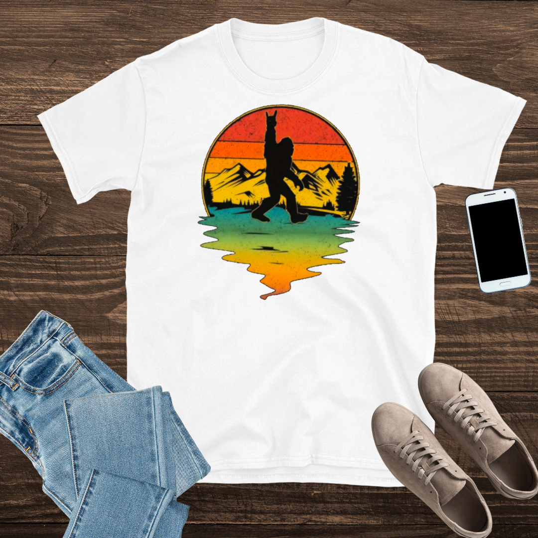 Bigfoot Retro Mountain Sunset T-Shirt