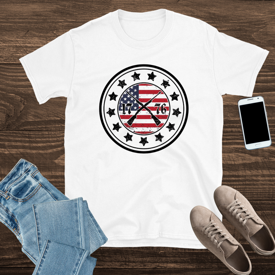1776 13 stars flag with infantry crossed rifles T- shirt