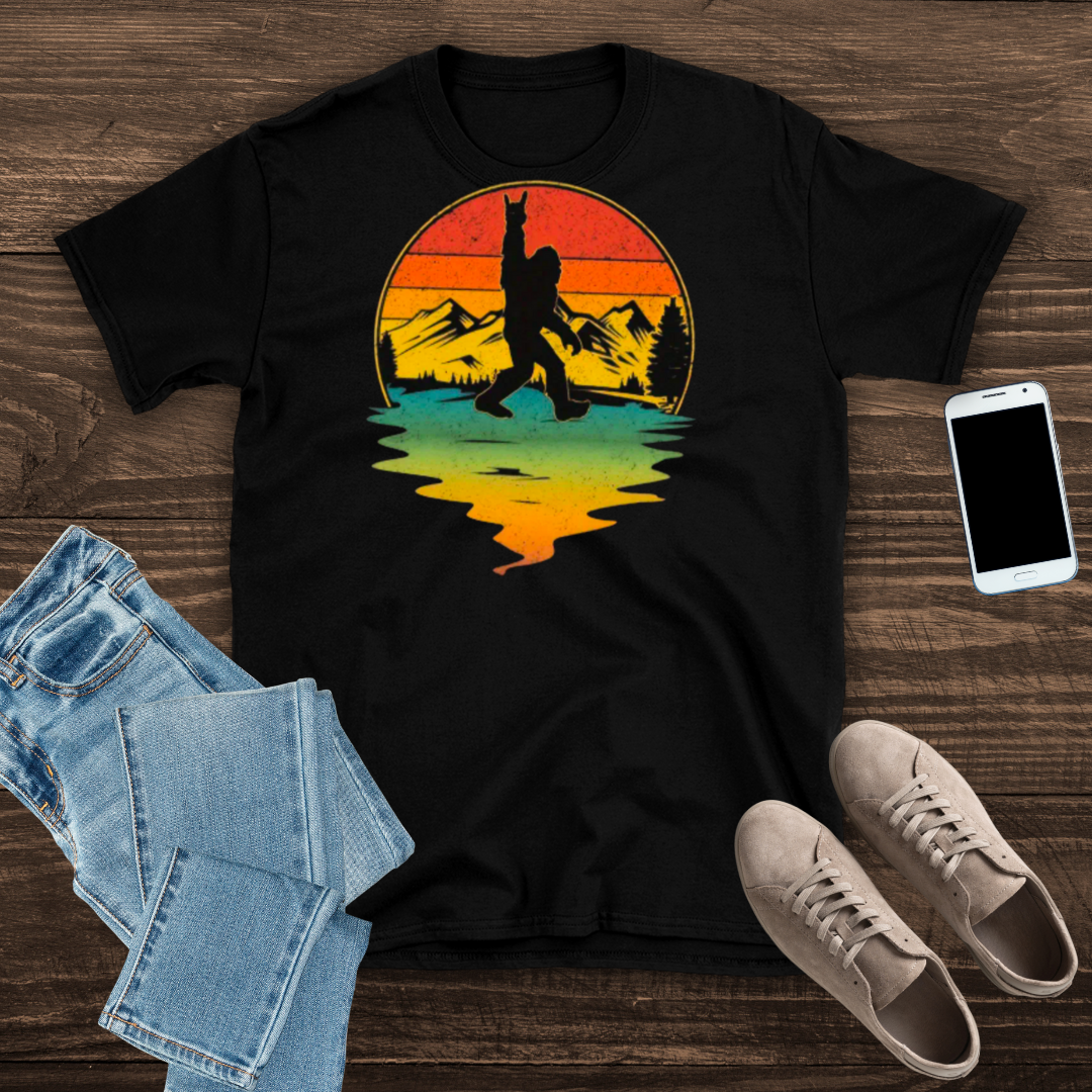 Bigfoot Retro Mountain Sunset T-Shirt