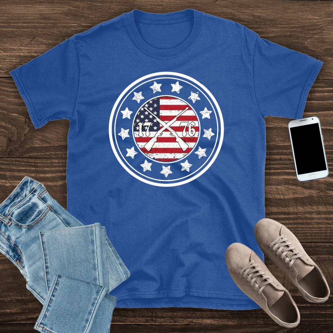 1776 13 stars flag with infantry crossed rifles T- shirt
