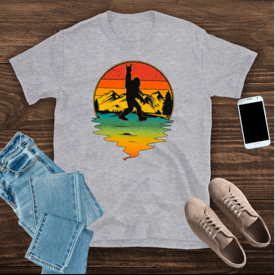 Bigfoot Retro Mountain Sunset T-Shirt