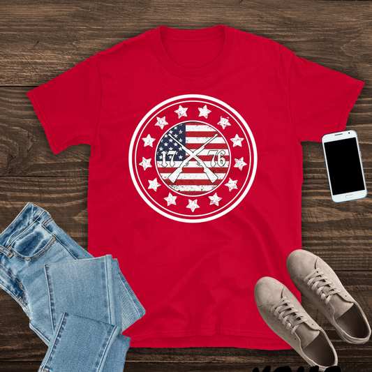 1776 13 stars flag with infantry crossed rifles T- shirt