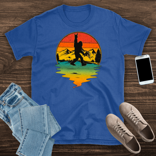 Bigfoot Retro Mountain Sunset T-Shirt