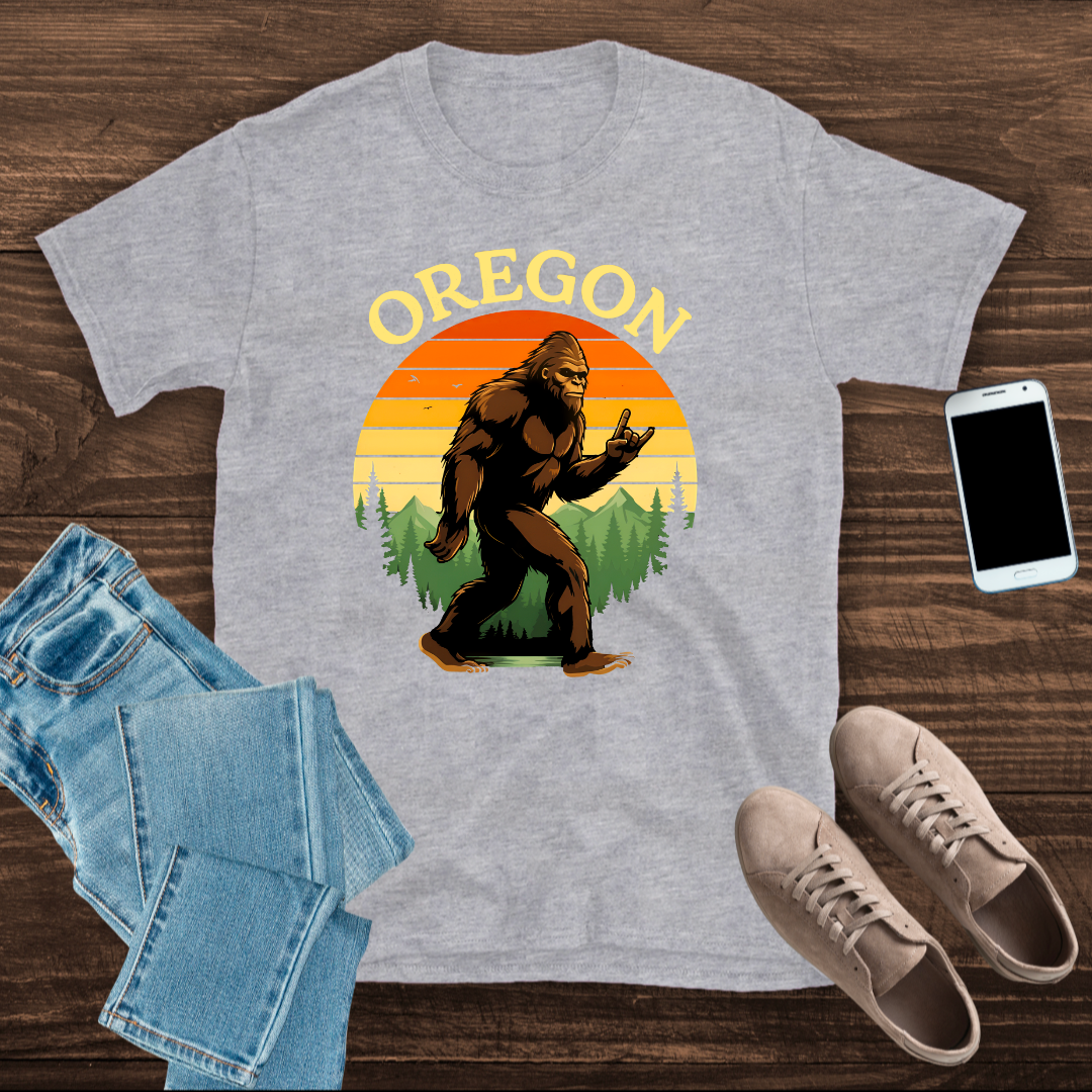 Oregon Bigfoot  Retro Sunset Tee