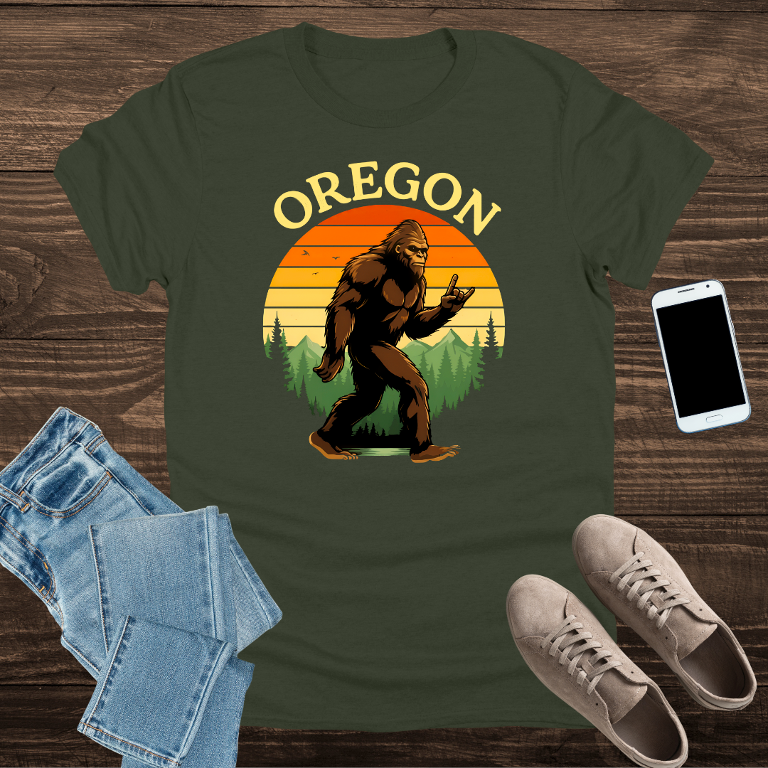 Oregon Bigfoot  Retro Sunset Tee