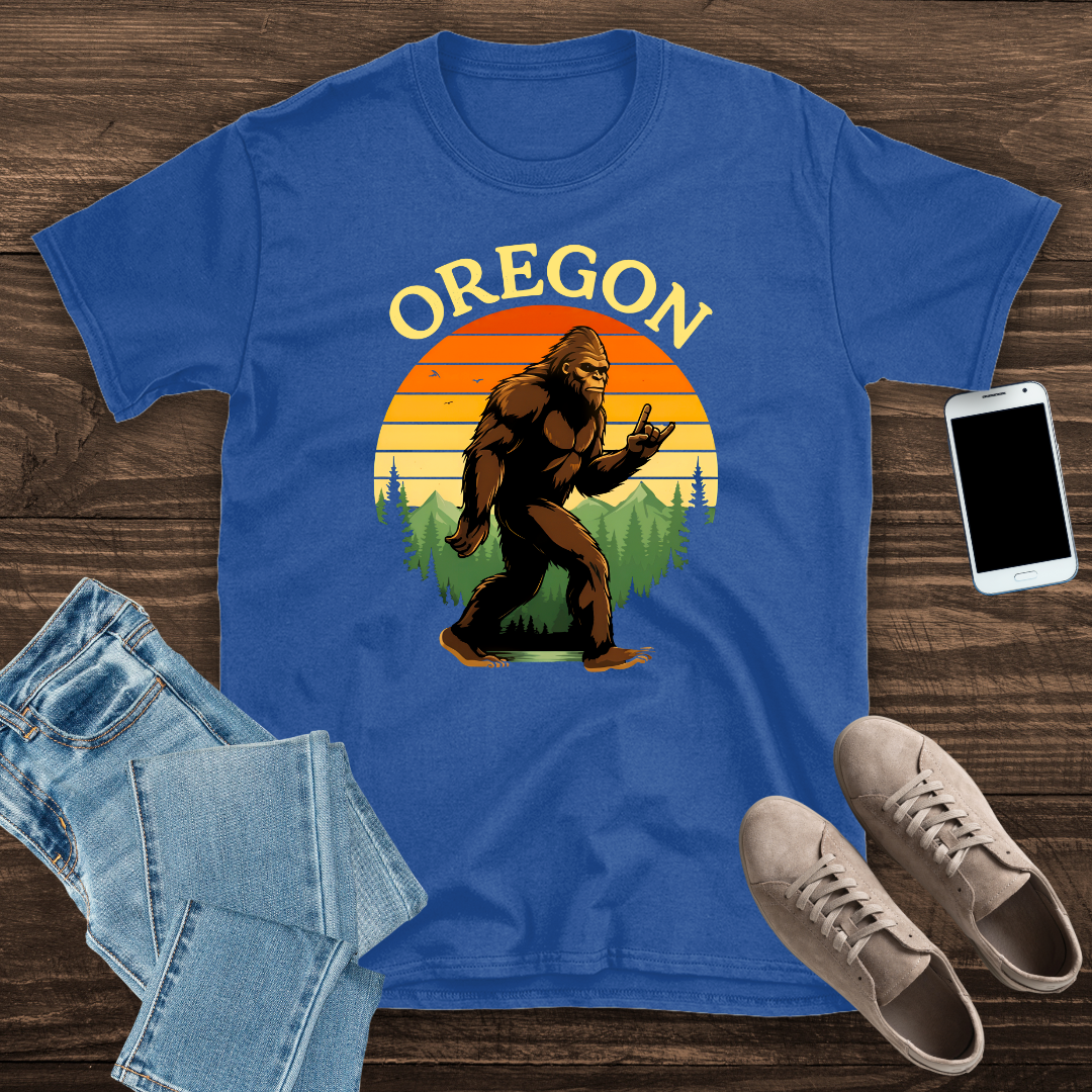 Oregon Bigfoot  Retro Sunset Tee