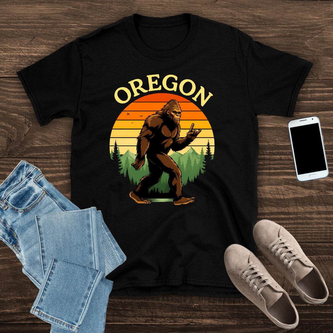 Oregon Bigfoot  Retro Sunset Tee